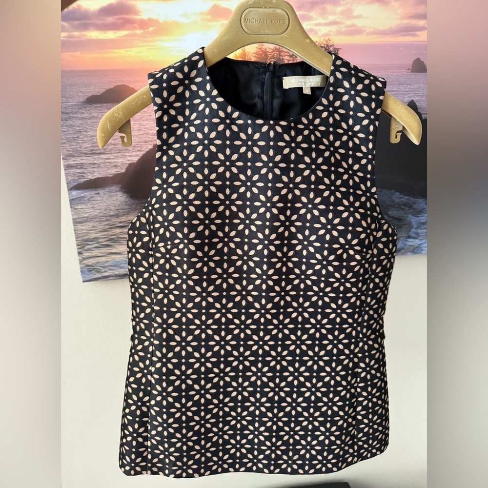 Michael Kors Collection/ Black&Tan Geometric Women's Sleeveless Top/ 4